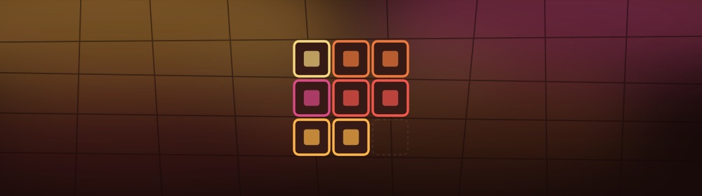 Bannière Taquin : un vitrail chaud aux teintes d'ambre et de vermillon, avec le motif du jeu au centre.